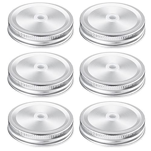 ASTER 6 Stück Mason Jar Deckel mit 60mm Strohloch, Einmachglasdeckel Auslaufsichere Ersatzdeckel, Metall Dosendeckel für Gläser und Glasflaschen, Milchflaschen und Saftflaschen