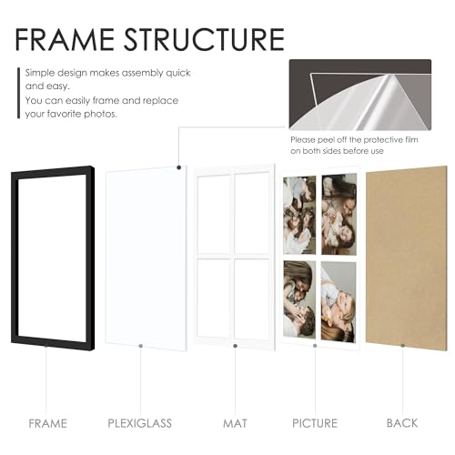 Image of DUENPY 4-Pack 12x16 Picture Frames, 5x7 Collage Picture Frame, Displays Four 5x7 inch Photos, or 12x16 (Without Mat) for Available Horizontal Wall Mounting Display and Vertical, Black