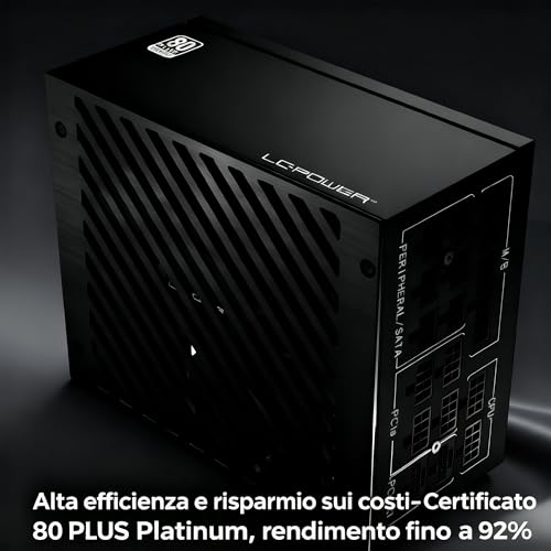 LC-POWER Alimentatore PC 1000W 80 Plus Platinum, ATX 3.1 PCIe 5.1, Alimentatore Modulare Completo, Ventilatore 135mm Silenzioso, Connessioni Multiple, Protezioni di Sicurezza - Alimentatore - Immagine 1