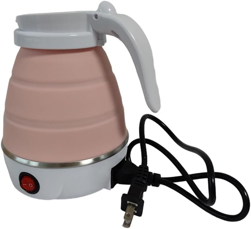 Travel Collapsible Electric Kettle, Silicone Collapsible Heating Water Boiler, Portable Tea Kettle for Coffee Fast Water Boiling Pot with Separable Power Cord 110V (Pink)