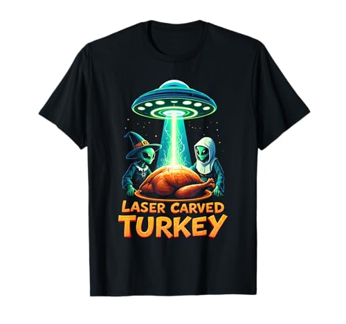 Thanksgiving Alien UFO UAP Laser Carved Turkey T-Shirt