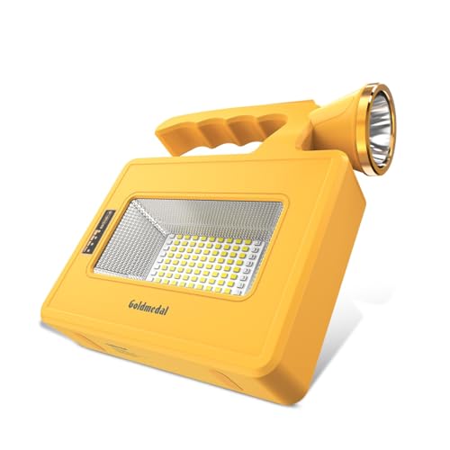 Image of Goldmedal Trippo 10W LED Solar Rechargeable Flood Light with Torch | IP54 Protection | Cool Daylight (6500K) with Red & Blue Light | 750 Lumens | 3 Lighting Modes | Monocrystalline Solar Panel