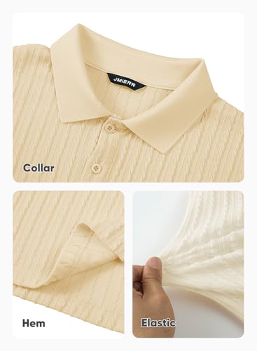 Image of JMIERR Mens Casual Polo Shirt Summer Short Sleeve Vacation Button Beach Knit Stretchy Golf Shirts