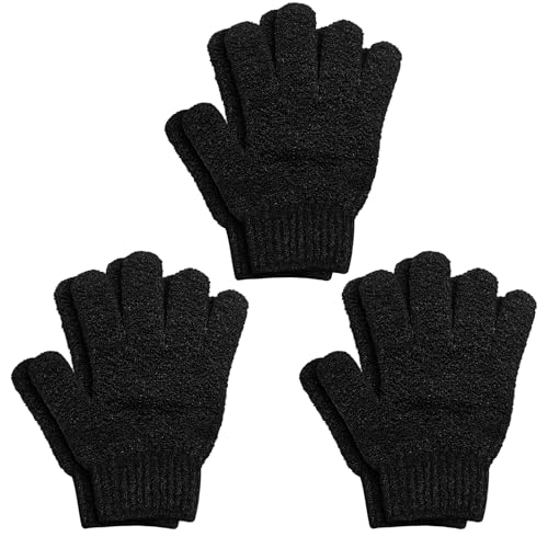 6Pcs Exfoliating Gloves - Bamboo Shower Gloves - Bath and Body Exfoliator Mitts - Scrubs Away Ingrown Hair and Dead Skin - for Shower, Spa and Massage Cell Remover Loofah - Black