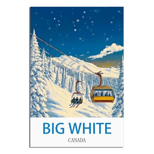 Poster de voyage vintage Big White Canada 50x75 cm pour décoration murale