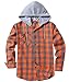 ZITY Men's Flannel Hoodie Shirts Casual Button Down Plaid Shirt Jackets for Men Long Sleeve Stylish Hooded with Pocket Orange Grey XX-Large