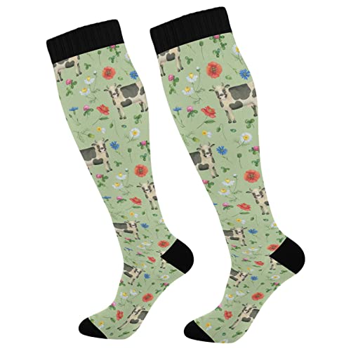 Wusikd Funny Cows Compression Socks for Women and Men Circulation Wildflowers Long Socks for Athletic Running 2