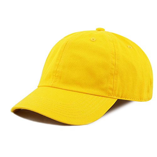 The Hat Depot Kids Washed Low Profile Cotton and Denim Plain Baseball Cap Hat (6-9 yrs Yellow)
