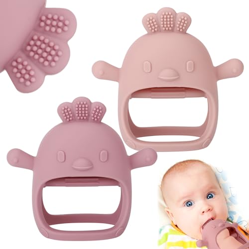 Image of Socub 2 Pack Silicone Baby Teether Toys for Infants 3-6 6-12 Months, BPA Free Anti-Drop Silicone Mitten Teething Toy, Baby Chew Toys for Sucking Needs, Newborn Essentials & Baby Shower Gifts Girls