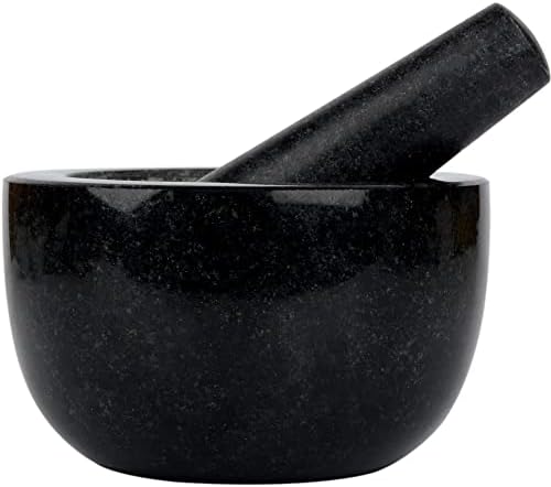 NUOYIA Granite Mortar and Pestle Set,Guacamole Molcajete Bowl for Kitchen,Mortar and Pestle for Making Spices and Various Sauces,Contain Silicone Mat,Spoon and Brush(14x8cm,Unpolished)
