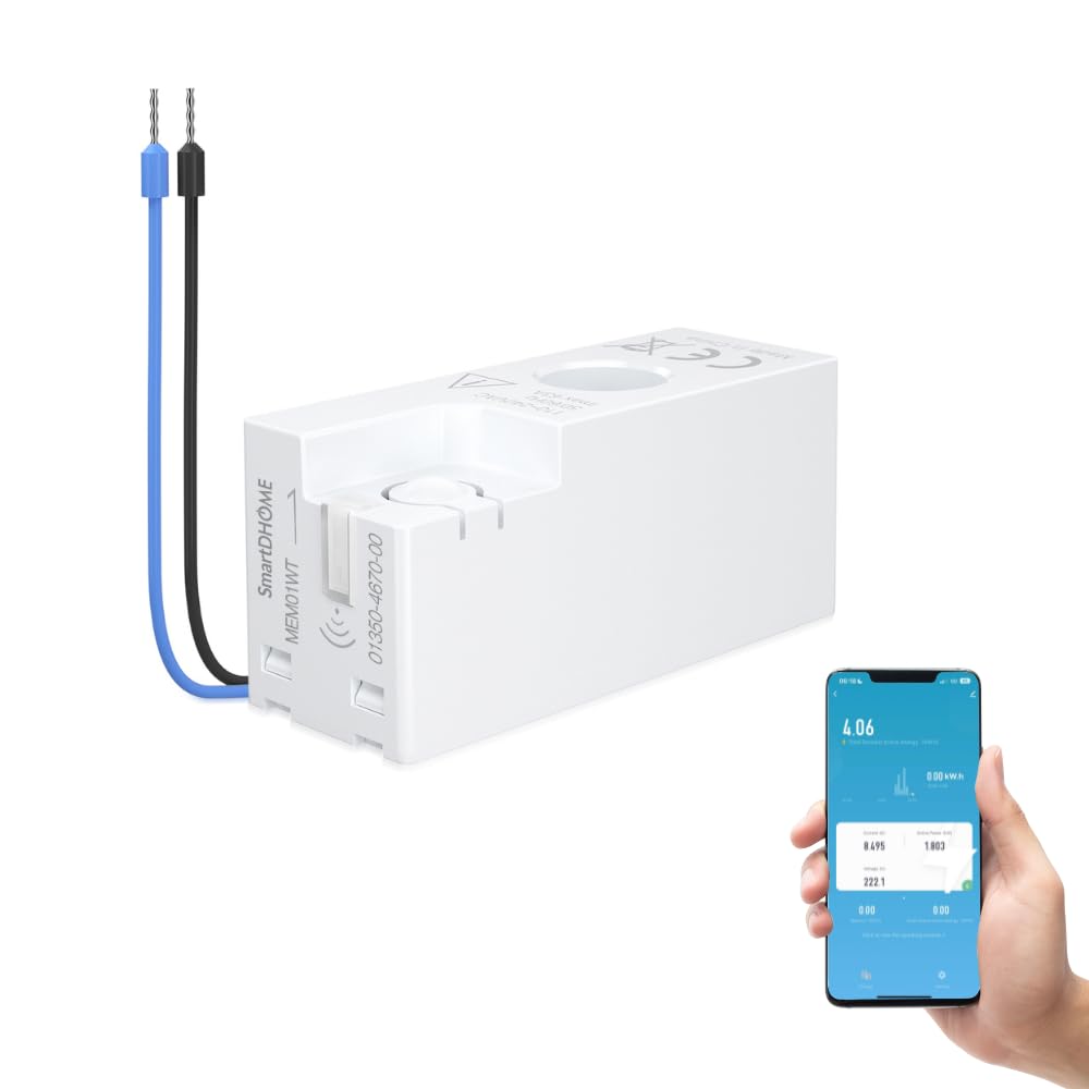 SmartDHOME Misuratore di Energia Wi-Fi intelligente, monitoraggio consumo casa e produzione fotovoltaica, gestione da remoto con app Smart Life, allarmi sovraccarico potenza (Monofase)