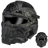 LZAQHMT Tactical Airsoft Helmet with Built-in Communication Headset, Anti-Fog Fan & Replaceable Lenses - Adjustable Tactical Gear for Paintball Hunting Airsoft(BCP)