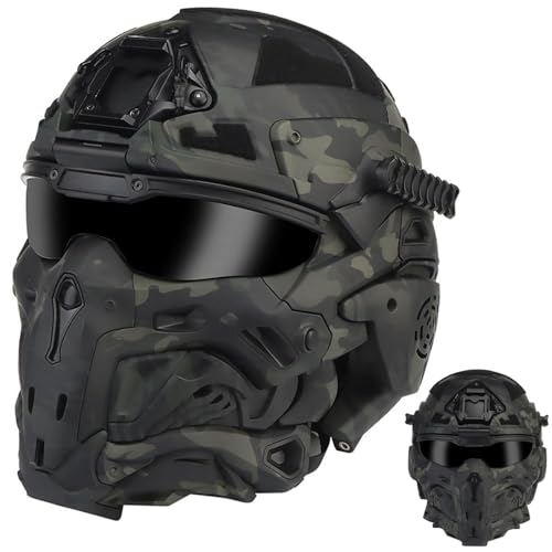 LZAQHMT Tactical Airsoft Helmet with Built-in Communication Headset, Anti-Fog Fan & Replaceable Lenses - Adjustable Tactical Gear for Paintball Hunting Airsoft(BCP)