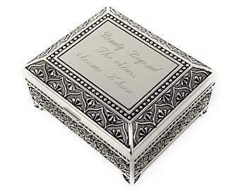 Personalized 4 Inch jewelry box - Antique Design - Engraved keepsake box - Silver trinket box (Front NH Script) - Image 3