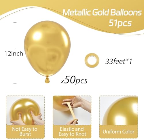 Image of 50Pcs Gold Balloons, Metallic Gold Latex Balloons for Party Decorations | 12-inch Metallic Gold Balloons Kit for Birthday, Wedding, Graduation, Anniversary, New Year, Baby Shower & events