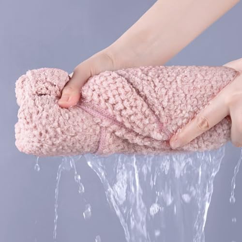 LLTLGF 2 Stück Groß Mikrofaser Handtuch Haare Lang, 103 x 60 cm Premium Haarturban mit Elastischem Band/Schnell Trocknend Super Saugfähig，Haartrockentuch im Waffeldesign,für Lange Haare(Grau & Rosa)
