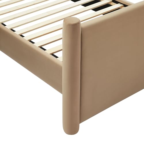 Modway Rael King Platform Bed Frame with Upholstered Headboard and Footboard in Taupe – Stain-Resistant Performance Velvet King Size Bed with Rounded Posts by Modway - Image 9