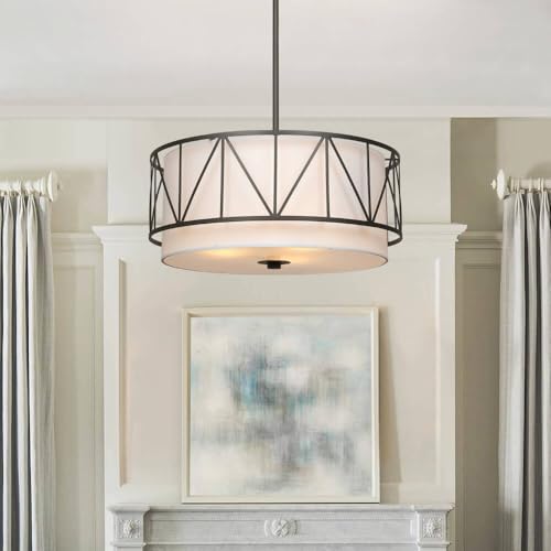 Image of XiNBEi Lighting 3-Light 18 inch Drum Chandelier for Dining Room Dark Bronze