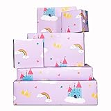 Birthday Wrapping Paper Sheets (x6) - Purple Rainbow and Castle - Gift Wrap for Girls - New Baby -...