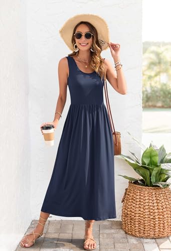 Image of WNEEDU Women's Summer Maxi Dress Casual Sleeveless Sundress