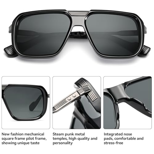 Square Aviaor Sunglasses for Men Fashion Trendy Gold Metal Frame Punk Retro Cool Shades3
