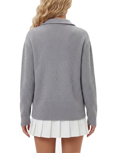 Image of LYANER Women's Quarter Zip Pullover Sweater Casual V Neck Collared Knit Fall Winter Outfit Clothes