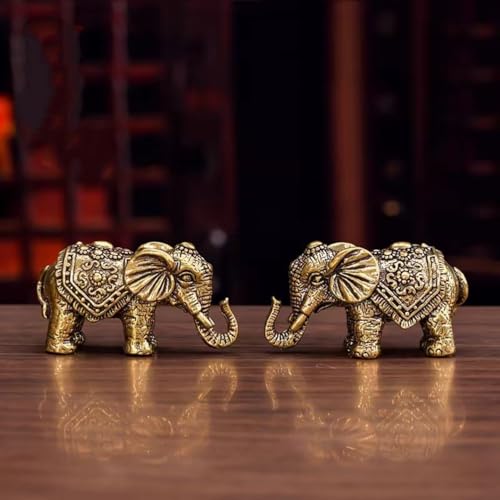 Estatua miniatura de elefante en latón sólido, 2 piezas miniatura 4