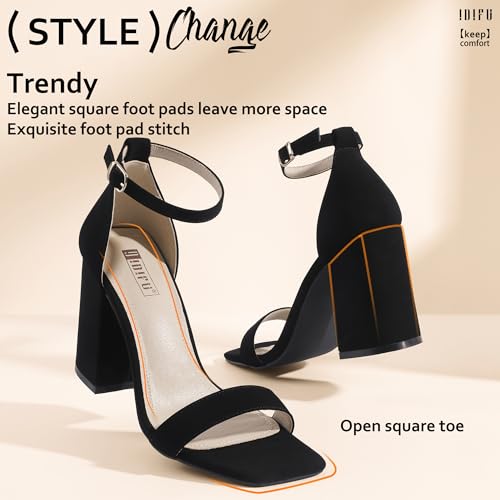 IDIFU Black Heels for Women Chunky Block Heeled Sandals(Black Nubuck, 7) by IDIFU - Used condition - Image 5