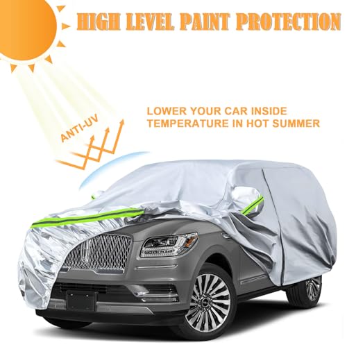Image of Waterproof Car Covers Replace for 2007-2025 Ford Expedition EL /MAX and Lincoln Navigator L, 6 Layers Silver All Weather Car Cover with Zipper Door for Snow Rain Dust Hail Protection