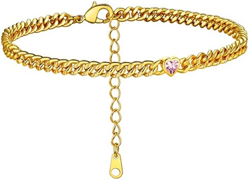 GoldChic Gold Round Heart Ankle Bracelet with Birthstone For Women, 12 Months Sparkling Crystal Anklet Anniversary Jewelry for Her, Birthday Chains for Mother Daughter