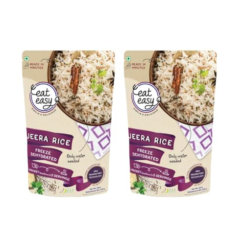 Image of Eat Easy Ready To Eat Jeera Rice- 95gm (Pack of 2) | Freeze Dehydrated, Nutritious & Healthy Instant Food for Travel, Camping | No Preservatives, No Added Artificial Colours & Flavours | Just Add Water and Cook