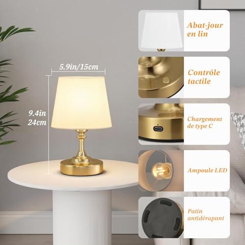 Lampe de chevet tactile sans fil USB-C dimmable PreeOtti