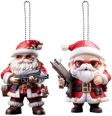 2 Pieces of Funny Christmas Ornaments, Cool Santa Claus, can be Used for Holiday Decorations, Bags, Keychains, Family Gatherings, Anniversaries, Halloween and White Elephant Gifts