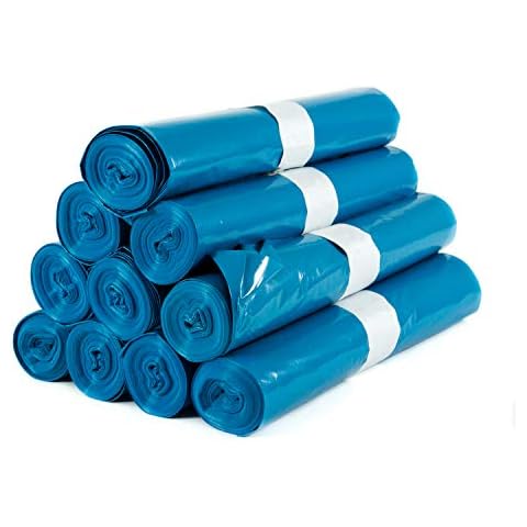 Hygiene VOS 100 Stück Stabile Müllsäcke Abfallsack Extra Stark 70 cm breit und 110 cm lang - 10 Rollen zu je Blau Müllbeutel mülltüten 120l Fassungsvolumen - Aus Umweltfreundlicher Reyclingfoli Cover