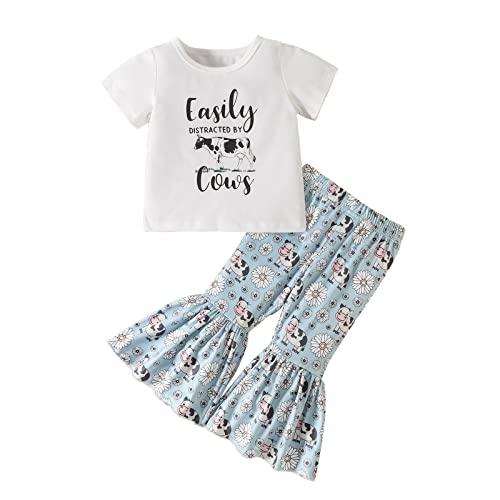 Lykmera Camiseta infantil de manga curta com estampa de desenho animado pulôver tops calças de sino