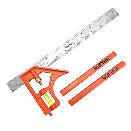 TICOFTECH 12-Inch Combination Square, Inch/Metric Stainless Steel Ruler, Protractor Level Measure Measuring Set with Carpenter Pencils