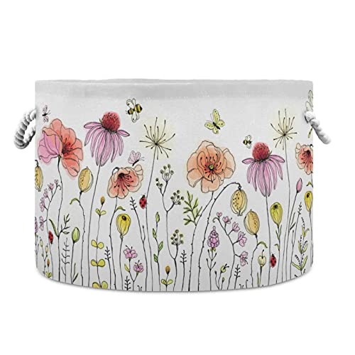 Image of xigua Cotton Rope Basket Colorful Wildflowers Baby Laundry Basket Blanket Kids Toy Storage Basket