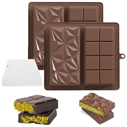 2 Pezzi Stampo per Cioccolato Silicone,con Scraper,Stampo Antiaderente per Cioccolatini per Alimenti, Stampo Profondo per Cioccolatini Dubai, Adatto per Cioccolatini, Cioccolatini al Pistacchio