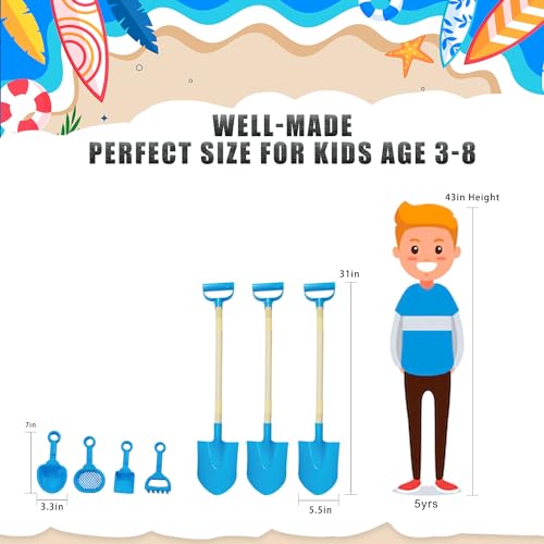 image for POMIKU Sand Shovels for Kids, 7PCS Beach Toys for Boys Girls Age 3 Yea