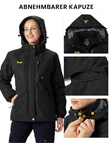 donhobo Damen Jacken Fleecejacke Winterjacke Wasserdicht Atmungsaktiv Verdickt Warm Winddicht Softshelljacke Outdoor Funktionsjacke (Schwarz, M)