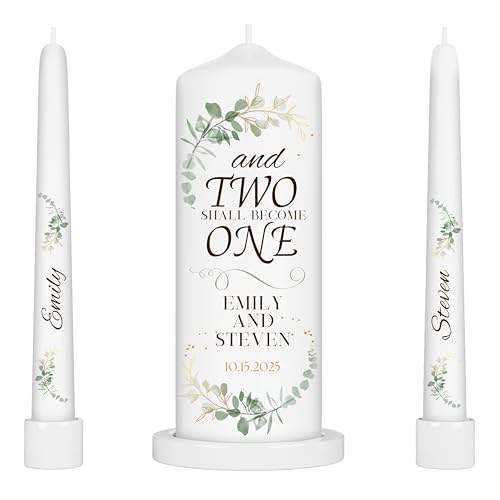 Unity Candles for Wedding, Modern Unity Set, Custom and Personalized Pillar and Taper Candles with Quote, Unscented White Premium Wax, Religious and Wedding Ceremony, Special Events (Custom Date)