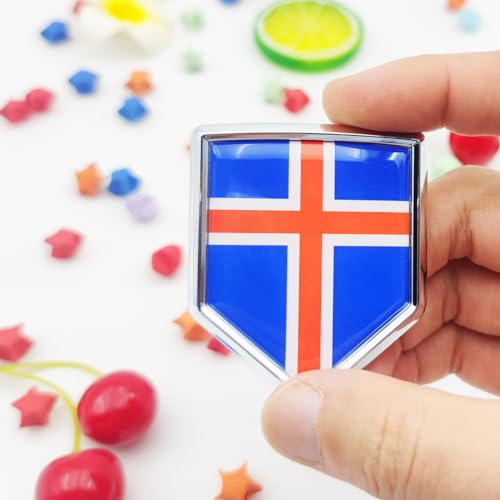 2 Calcomanías de bandera de Islandia con escudo cromado Overdecor para parachoques 2