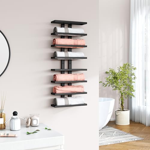 Image of Hoctieon 3-Set 8 Tier Wall Mount Wine Rack (24 Tiers), Wall Racks for Wine Bottles Display and Storage, Hanging Bottle Organizer for Living Room, Dining Room, Wine Cellar, Bar, Black