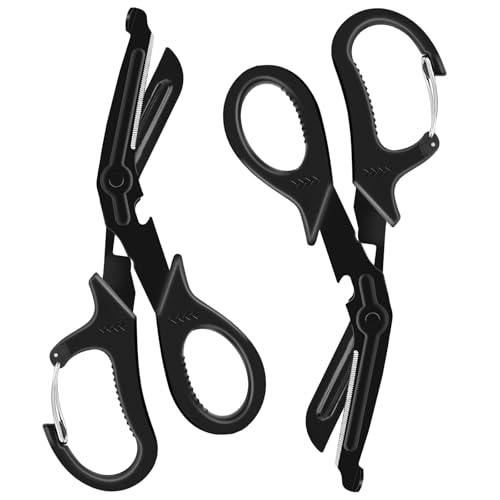 2 Pack Medical Scissors Trauma Shears, 7.5 Inches Stainless Steel Bandage Scissors with Carabiner, Fluoride Coated Surgical Scissors for Nurses, Doctors, Nursing Students, EMT and EMS (Black)
