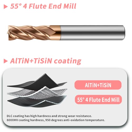 Image of Carbide Square End Mills-4 Flute HRC65 TiSiN Coated,for Milling Alloy Steels, Hardened Steel, Metal etc.1 Pcs D3x50mm