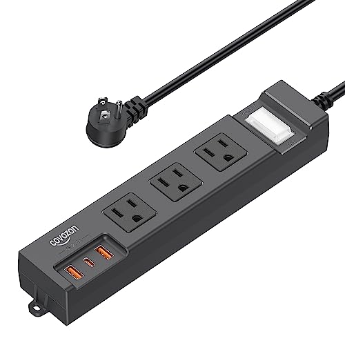 Covozon IPX6 Outdoor Power Strip Weatherproof, Waterproof Surge Protector with 3 Wide Outlet & 3 USB Ports, Flat Outlet Extension Cord, FCC UL Listed.