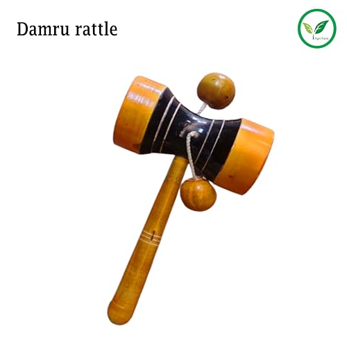 Image of Wooden Multicolor Thottil Kambu with 5m Rope and Rattles Combo (Wooden Dumbbell Rattle, TIK-TIK Rattle,Damru Rattle,Egg Shaker)