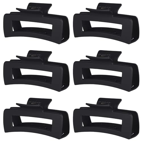 Sisiaipu 4 Inch Big Hair Claw Clips 6 Pcs Large Claw for Thick Hair Square Hair Clips for Women Rectangle Hair Clips Nonslip Acrylic Banana Jaw Clips Hair Accessories for Girls (Black)