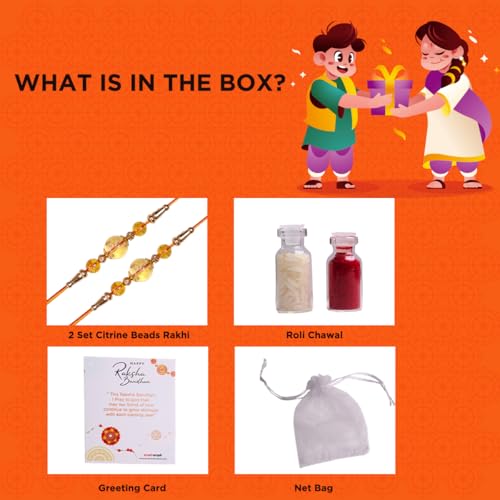 Image of Shubhanjali Crystal Beads Rakhi for Brother | Handmade Healing Crystal Stone Designer Rakhi for Bhaiya | Raksha Bandhan Gift Set with Roli Chawal, Kumkum, Greeting Card & Potli