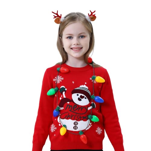 Image of Light Up Ugly Christmas Sweater Kids Girls Boys Snowman Reindeer Xmas Holiday LED Pullover Sweater 2-9 Yeas Old
